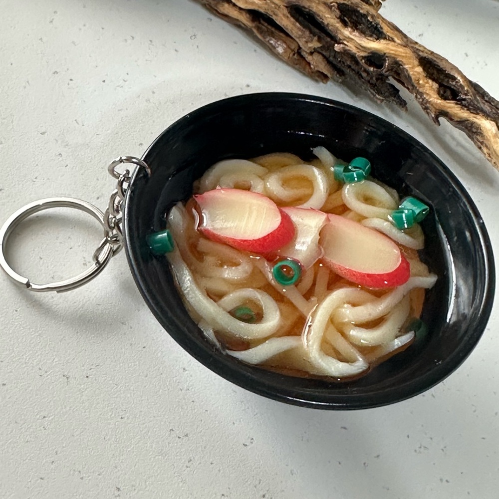 Miniature Ramen Bowl Keychain in Black with Red Accents